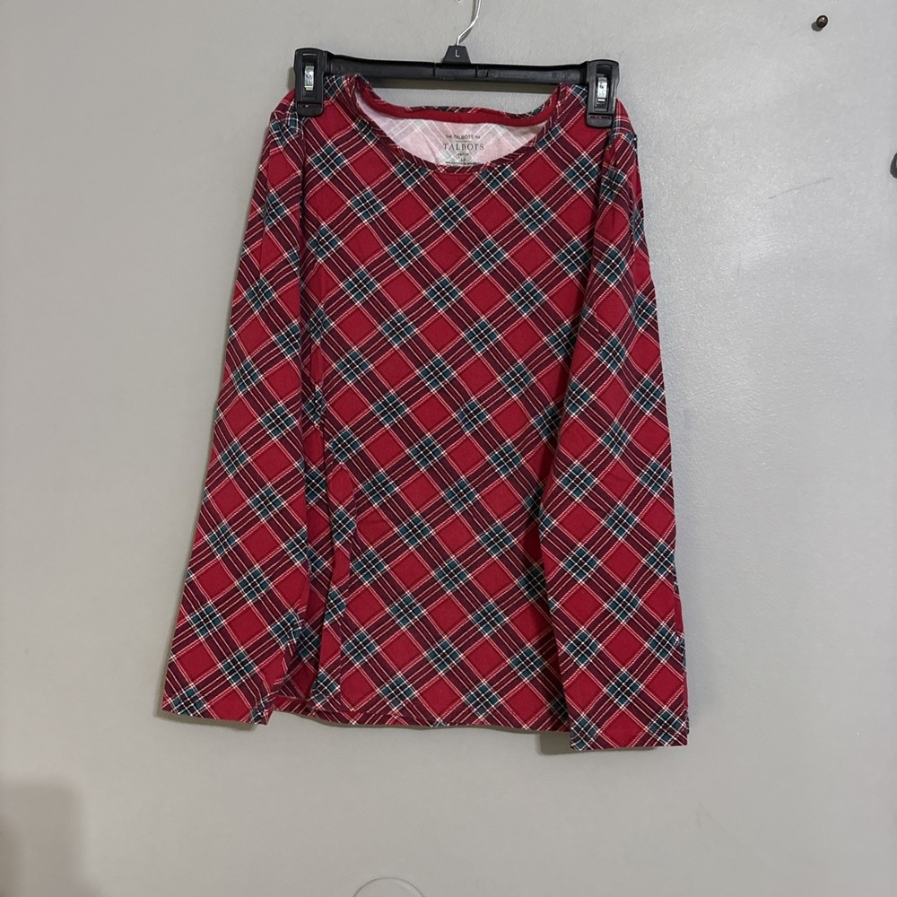 Talbots Sz Large Petite Red Christmas Long Sleeve Red Plaid